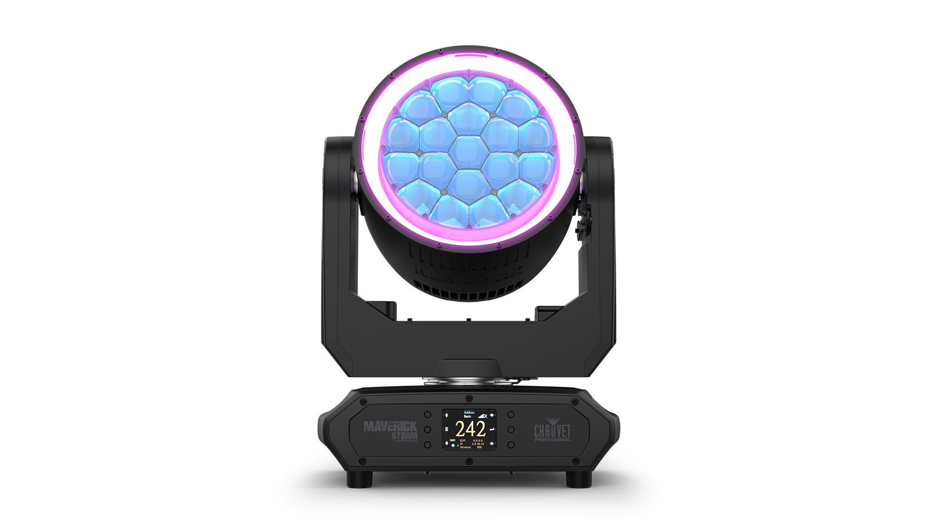 Hire Chauvet Maverick Storm 2 BeamWash IP rated outdoor LED moving head in Cardiff, Newport, Swansea, Carmarthenshire, Pembrokeshire & South West Wales