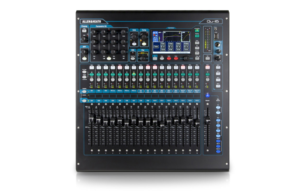 Hire Allen & Heath QU-16 QU16 digital mixing console mixer in Cardiff, Newport, Swansea, Carmarthenshire, Pembrokeshire & South West Wales
