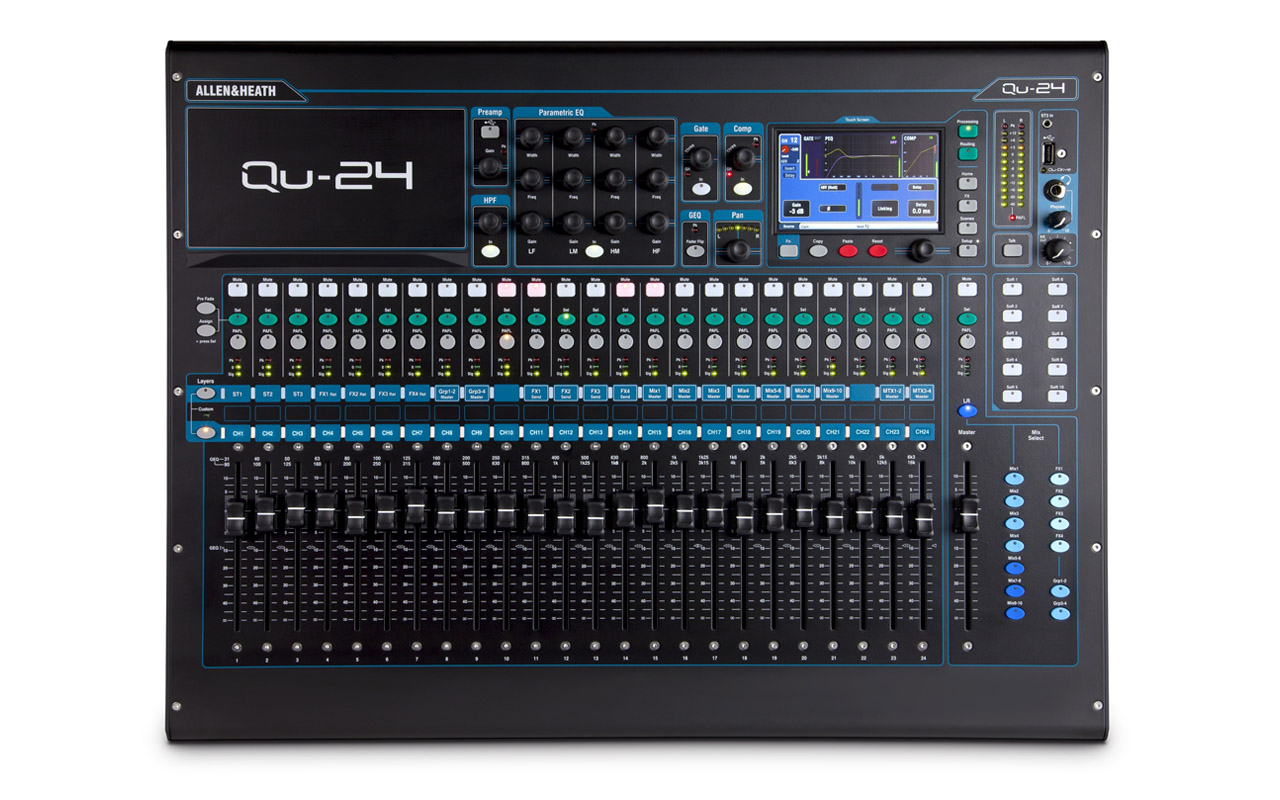 Hire ALlen & Heath Qu-24 QU24 digital mixing console mixer in Cardiff, Newport, Swansea, Carmarthenshire, Pembrokeshire & South West Wales